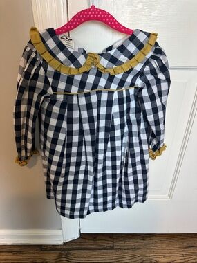 Black & White Gingham Formal Dress with Mustard Trim - Kids